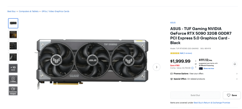 کارت گرافیک RTX 5090 TUF Edition ایسوس