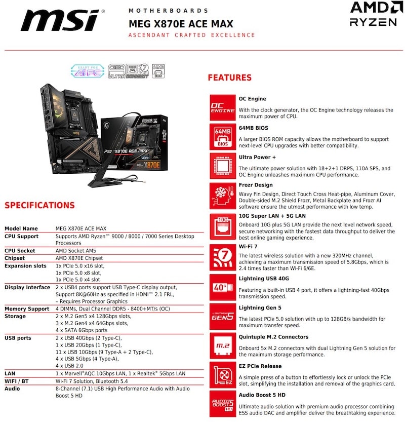 مادربرد MSI MEG X870E ACE MAX