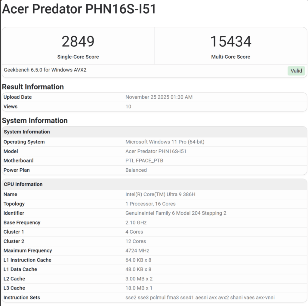 پردازنده 386H Panther Lake اینتل