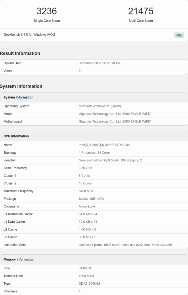 پردازنده Intel Core Ultra 7 270K Plus